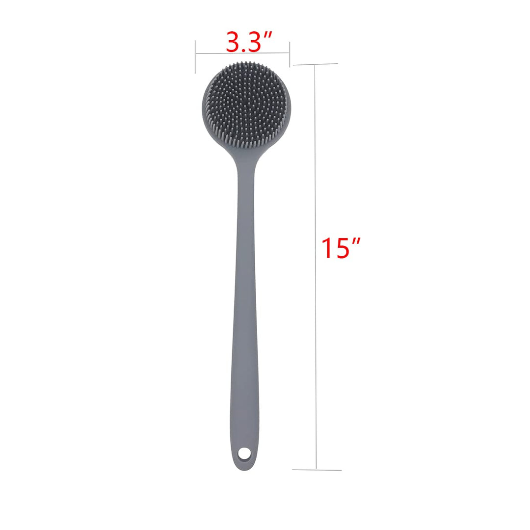 Soft Silicone Back Scrubber Shower Bath Body Brush with Long Handle, BPA-Free, Hypoallergenic, Eco-Friendly (Gray)