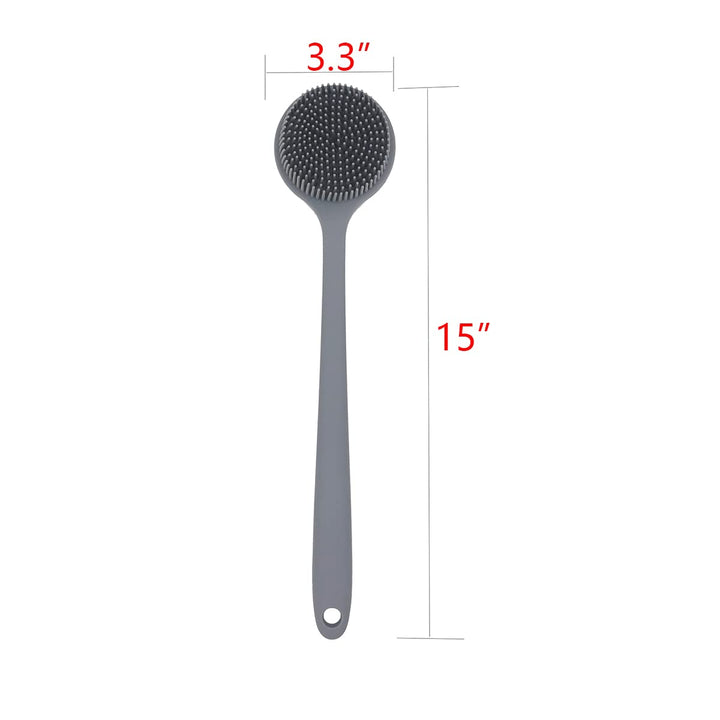 Soft Silicone Back Scrubber Shower Bath Body Brush with Long Handle, BPA-Free, Hypoallergenic, Eco-Friendly (Gray)
