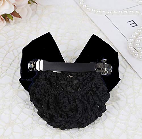 Women Hair Bun Cover Net Snood Hairnet Bowknot Decor Satin Bow Barrette French Hair Clip Bow Ribbon Flower Hair Accessories For Stewardess Banks Hotels Restaurant Staff (Black)