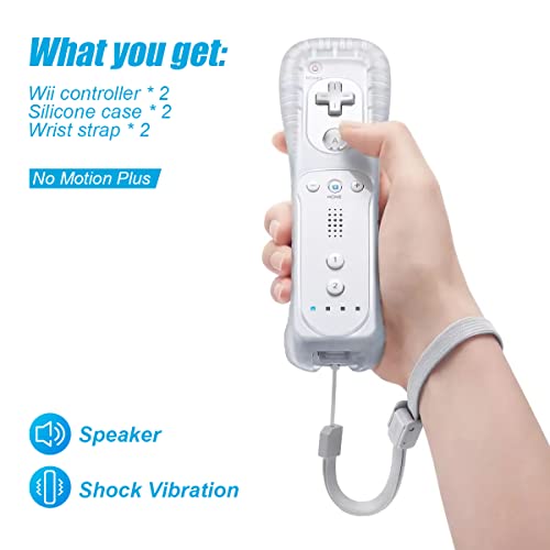 Wii Controller 2 Pack, Wii Remote Controller, with Silicone Case and Wrist Strap, Remote Controller for Wii/Wii U, White