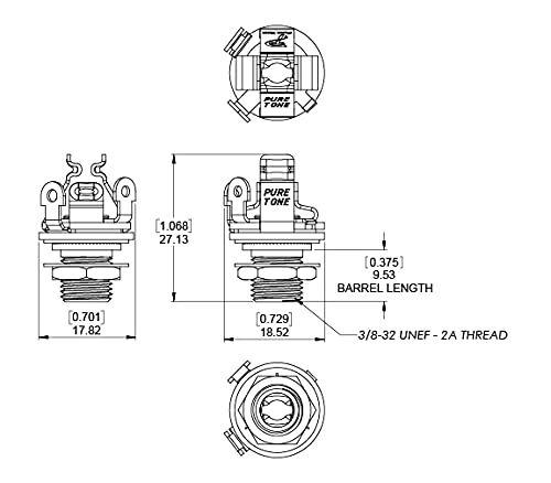 Pure Tone Mono Multi-Contact 1/4 inch Output Jack - Nickel