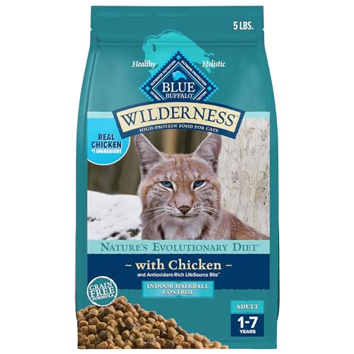 Wilderness Natural Hairball Care Dry Cat Food for Indoor Cats, High-Protein & Grain-Free Formula, Chicken, 5-lb. Bag