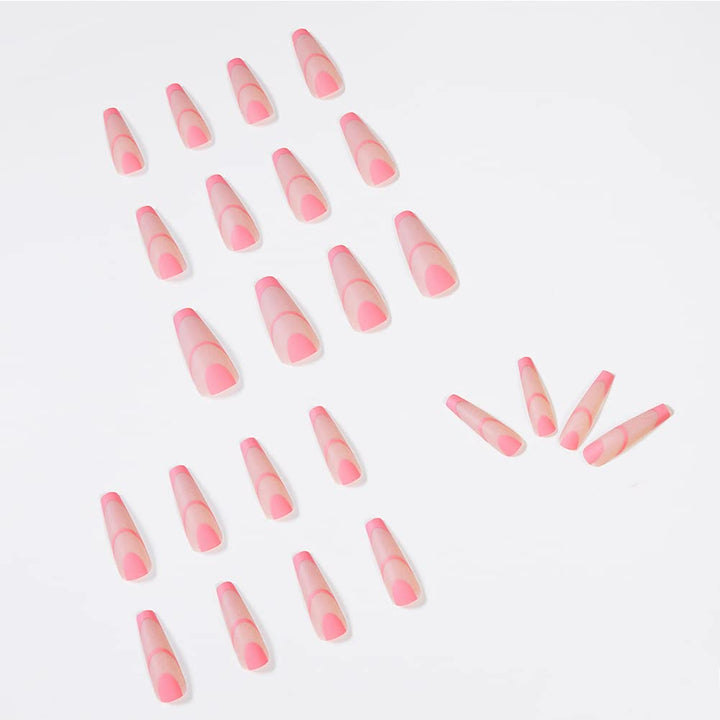 24PCS Press on Nails Wave Long Coffin Fake Nails Lines False Nails Glossy Ballerina Clip on Nails Full Cover Fake Nails for Women and Girls (Wave Fake Nails-H)