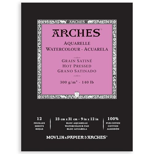 Aquarelle Watercolor Pad, Hot Pressed, 140lb/300gsm, 12 Sheet, 9x12 inch, Watercolor Paper 100% Cotton