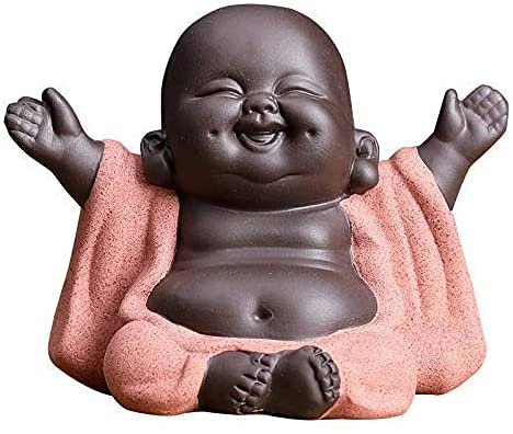 Cute Ceramic Monk Statue Figurine, Little Buddha Figurines Home Decor Creative Baby Crafts Dolls Ornaments Gift Delicate Ceramic Arts and Crafts (Pink)