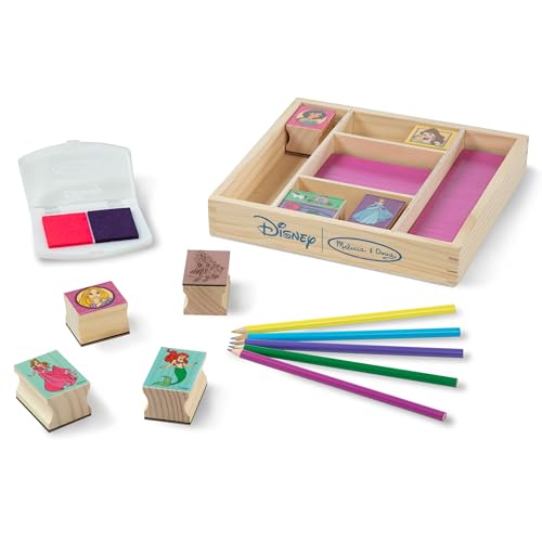 Melissa &amp; Doug Disney Princess Wooden Stamp Set: 9 Stamps, 5 Colored Pencils, and 2-Color Stamp Pad