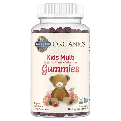 Organics Kids Gummy Vitamins - Fruit - Certified Organic, Non-GMO & Vegan Complete Children's Multi - B12, C & D3 - Gluten, Soy & Dairy Free, 120 Real Fruit Chew Gummies