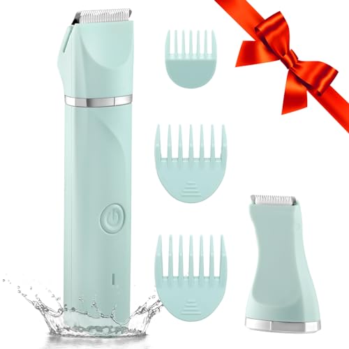 Waterproof Bikini Trimmer Women Electric Razor for Pubic Hair Women&#39;s Foil Shaver Rechargeable Shaver Removal with Snap-in Ceramic Blades IP7X Washable Head,Wet and Dry Use,Green