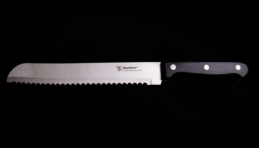, 8 inch Bread Knife Serrated Knife Wave Edge Black
