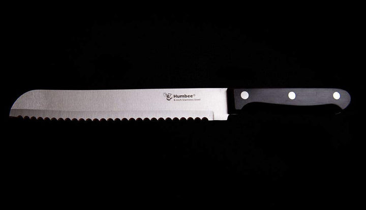 , 8 inch Bread Knife Serrated Knife Wave Edge Black