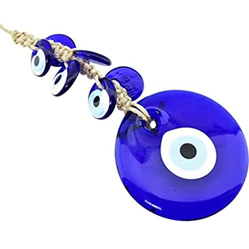 4 Glass Blue Evil Eye Wall Hanging Ornament with 6 Mini Beads - Turkish Handmade Nazar Amulet - Door Hanging for Home Protection Charm - Evil Eye Wall Decor Amulet in a Box