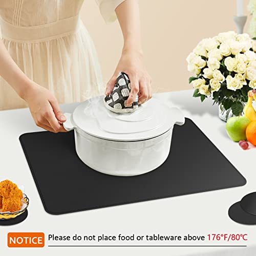 Vinyl Placemats Set of 6, Heat Resistant Dining Table Placemats Waterproof Washable Wipeable Faux Leather Place Mats and Coasters for Kitchen, Dining, Party &amp; Outdoor (Black)