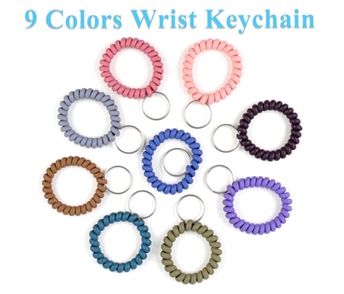 9 Colors Wrist Keychain, Key Chain Wristlet Retractable Spiral Coil, Key Wristlet Wrist Strap Coil Key Chain, Spiral Key Ring Bracelet for Sauna, Outdoor, Sports
