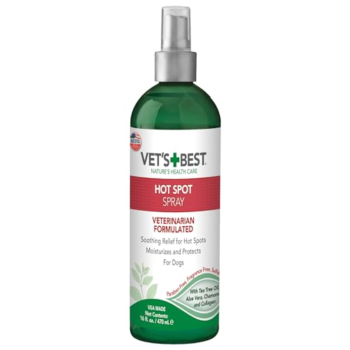 Vet’s Best Dog Hot Spot Itch Relief Spray for Dogs, Dog Hot Spot Spray, Relieves Dry Skin, Rash, Scratching, and Licking, Itchy Skin &amp; Hot Spots, anti-itch spray for dogs, Alcohol-Free, 16 oz