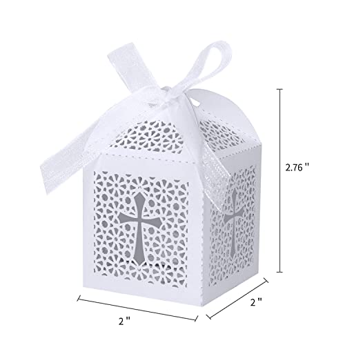 KPOSIYA 70 Pack Baptism Favor Boxes,Laser Cut Candy Box