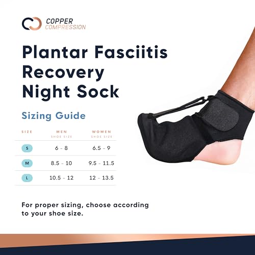 Copper Compression Plantar Fasciitis Night Sock. Soft Foot Stretching Boot for Foot Pain and Metatarsalgia. Recovery While You Rest and Sleep. Dorsal Support to Help Flex Your Right or Left Foot.