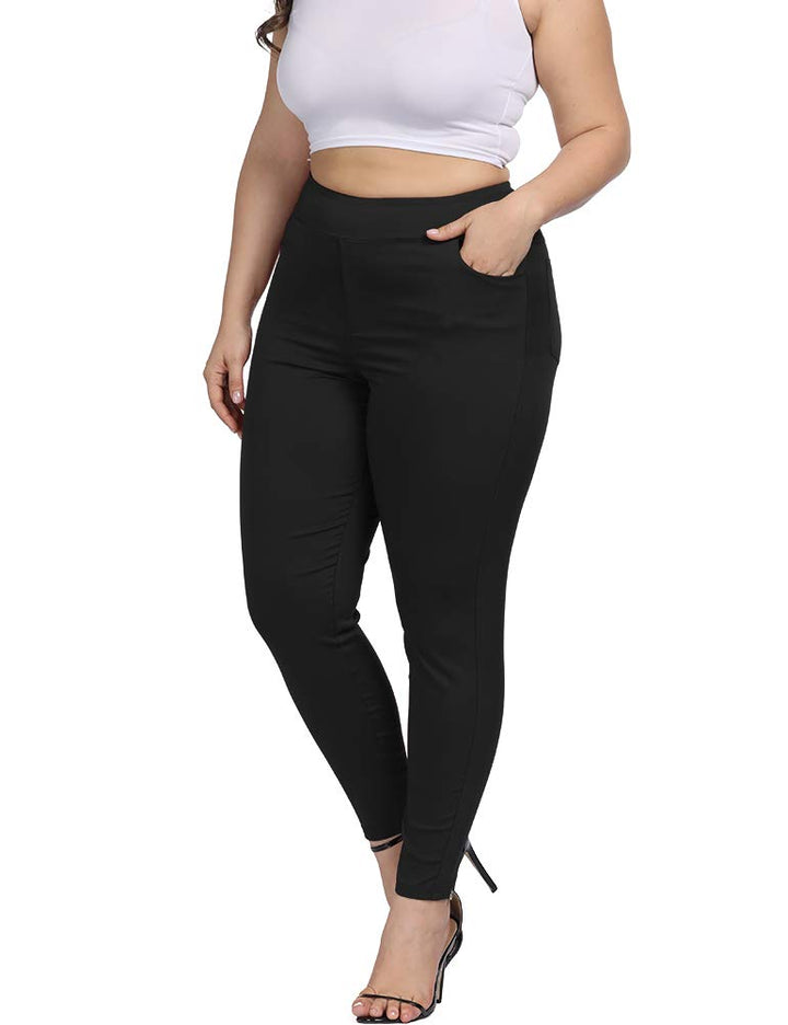 Plus Size Pants for Women Work Business Casual Skinny High Waisted Capri Pants 661_Black 18W