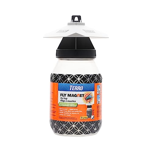 TERRO T380 Outdoor Reusable Fly Magnet Fly Trap - Poison Free Fly Killer and Trap with Bait