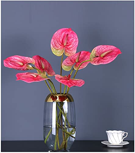 6 PCS 27 Simulation Large Artificial Anthurium Lily Flowers Permanent Flower for Home Decoration Bouquet and Green Leaf, Wedding Festival Decoration Flower Arrangement (Pink)
