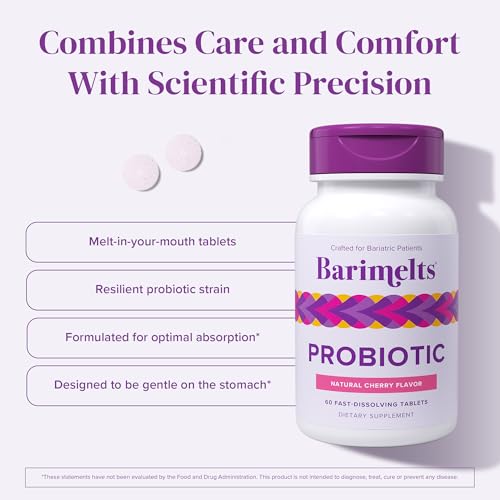 Barimelts Probiotic, 5 Billion CFU - 60 Fast-Dissolving Tablets (2-Month Supply) - Sugar-Free Probiotics for Women, Support Gut Health After Bariatric Surgery, Natural Cherry Flavor