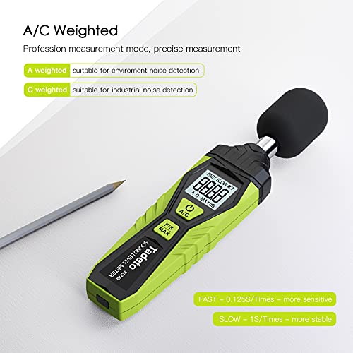Decibel Meter, Digital Sound Level Meter Portable SPL Meter 30dB to 130dB MAX Data Hold with LCD Display Backlight A/C Weighted for Home Factories