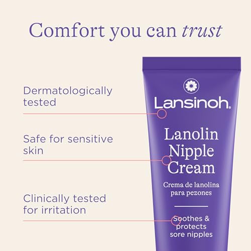 Lanolin Nipple Cream Safe for Breastfeeding Baby, 100% Natural Nipple Butter for Mom, Breastfeeding Essentials, 1.41 Ounces