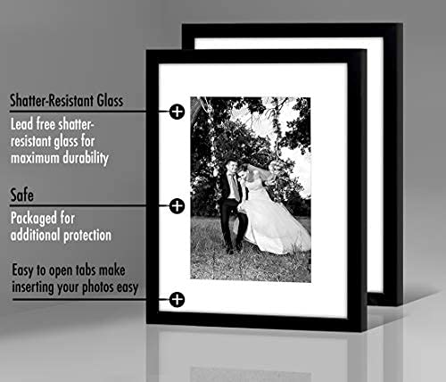 12x16 Picture Frame with Shatter-Resistant Glass - Set of 2 - Use as 8x12 Frame with Mat or 12x16 Frame Without Mat - Signature Collection - Picture Frame Set for Wall Display - Black