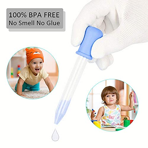 10 Pack Liquid Pipettes Droppers Silicone 5ml Clear Medicine Eye Dropper for Kids with Bulb Tip &amp; Clean Brush for Candy Mold, Gummy Bear, Gelatin Maker, Oil Science, Crafts Projects (10 Colors)