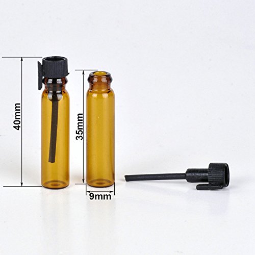 100Pieces Amber Glass Mini Small Empty Perfume Sample Bottles Travel Refillable Aromatherapy Essential Oils Liquid Fragrance Sample Vials With Black Caps (1ml)