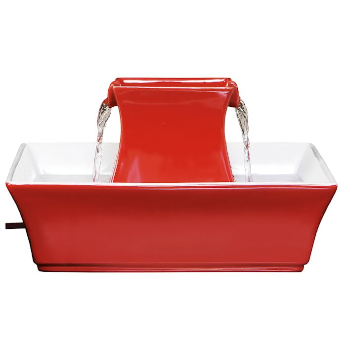 Drinkwell Pagoda Pet Fountain - From in Knoxville, TN - Dog Water Bowl Dispenser - Multiple Angles to Drink From - Filters Included - Dog Fountain Provides Water When Power’s Out - Red