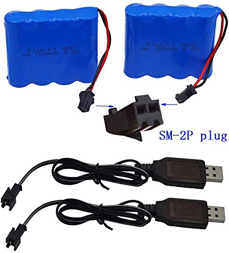 2 Pack 4.8V 700mAH Ni-Cd Battery Pack and 2 USB Charger Cable for SY-E511 RC Excavator C181 C182 C185 1/18 Scale RC Truck C181 Battery & USB 2