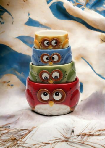 Cosmos gifts Measuring Cup Set Owl Design red green blue yellow 4 Pack, Medium
