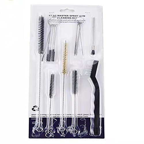 17 PCS Paint Spray Gun Cleaning Maintenance Brush Kit - Wire Lubricant Cleaner w/Nylon Mini Brushes and Needles for Tattoo Equipment,HVLP Airbrush Nozzles