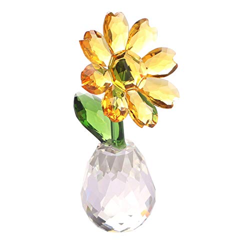 Hophen Art Glass Crystal Sunflower Flower Dream Figurine Home Office Table Decoration Centerpiece Mother`s Day Gift (Yellow)