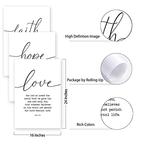 Faith Hope and Love Bible Verses 3 Piece Canvas Wall Ar