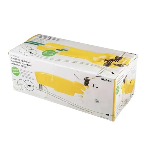 Rain Train Traveling Sprinkler for Yard, Heavy Duty Rotating Lawn Sprinkler with Large Area Coverage, Yellow