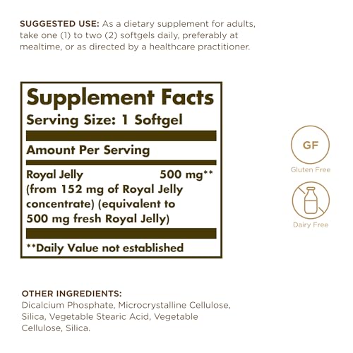 Solgar Royal Jelly 500 - 60 Softgels - Gluten Free, Dairy Free - 60 Servings