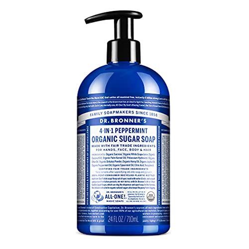 Dr. Bronner&#39;s - Organic Sugar Soap (Peppermint, 24 Ounce) - Made with Organic Oils, Sugar &amp; Shikakai Powder, 4-in-1 Uses: Hands, Body, Face &amp; Hair, Cleanses, Moisturizes &amp; Nourishes, Vegan