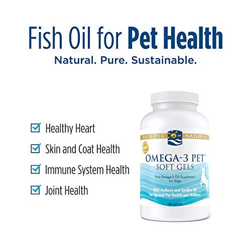 Omega-3 Pet, Unflavored - 180 Soft Gels - 330 mg Omega-3 Per Soft Gel - Fish Oil for Dogs with EPA &amp; DHA - Promotes Heart, Skin, Coat, &amp; Immune Health