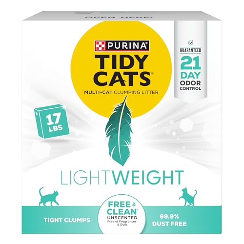 Purina Low Dust, Clumping Cat Litter Odor Control, LightWeight Free and Clean Unscented, Multi Cat Litter - 17 Lb. Box