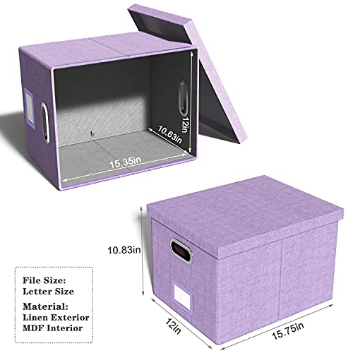 Oterri File Organizer Box,Filing Box with Lid,File Box for Letter/Legal File Folder Storage, Portable Hanging File Box for Office/Decor/Home,1 Pack,Lavender-Box only