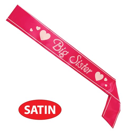 Big Sister Satin Sash, 27-Inch by 3-1/2-Inch, Cerise/White