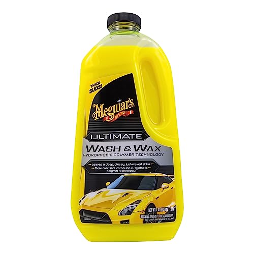 Meguiar&#39;s Ultimate Wash &amp; Wax - Premium Car Wash Soap and Wax Cleans Paint, Adds Gloss and Shine, and Leaves Behind Additional Wax Protection, Wash Wax Combo - 2 in 1 Car Wash, 48 Oz