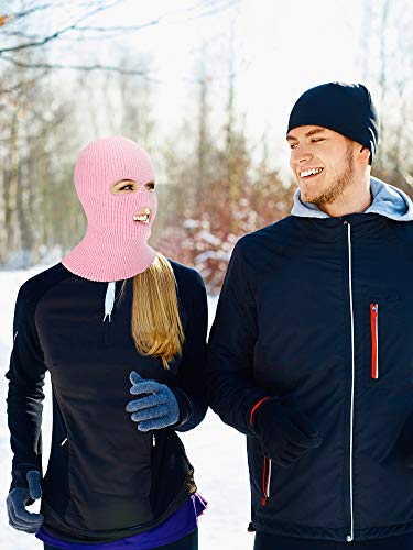 SATINIOR 3 Holes Ski Mask Full Face Cover Outdoor Balaclava Winter Knitted Neck Gaiter for Halloween Sports Cycling(Medium,Pure Pink)