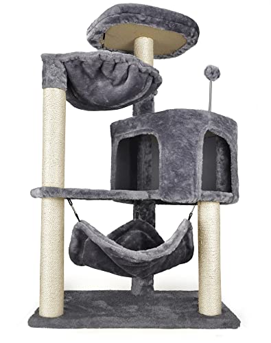 Cat Tree with Cat Condo and Big Hammock, Grey