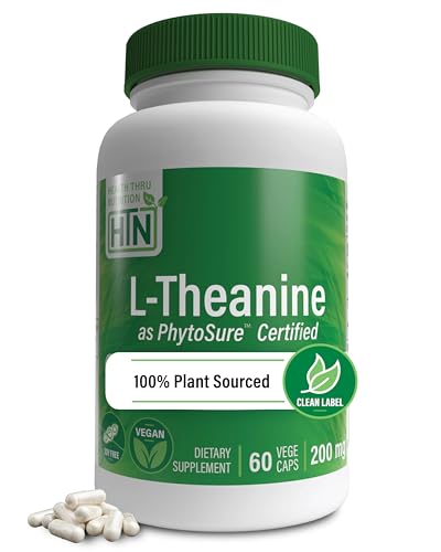 Health Thru Nutrition L-Theanine 200mg 60 Vegecaps PhytoSure Certified | Supports Healthy Relaxation & Focus | 3rd Party Tested | Clean Label, Non-GMO, Gluten & Soy Free, Hypoallergenic