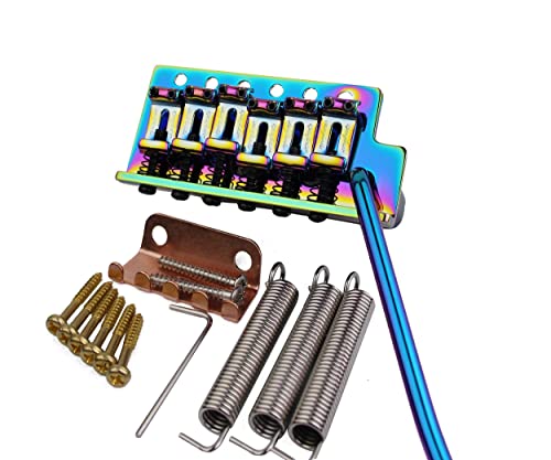 Guyker Tremolo Bridge Vintage Bent Steel Saddles and Zinc Block Compatible with Start ST Electric Guitar (GG-1004, Chameleon Rainbow)