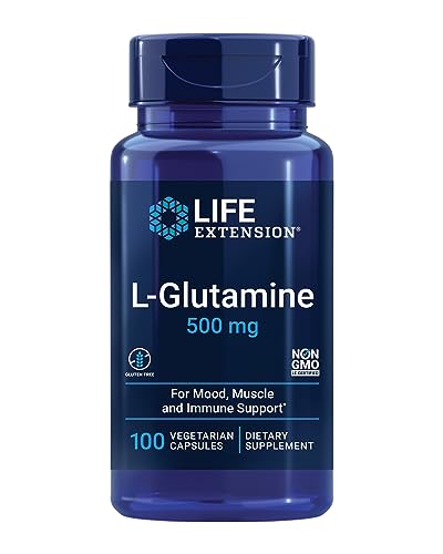 L-Glutamine, 500 mg L-glutamine, Amino Acid, Supports Muscle Health and Immune Health, Gluten-Free, Non-GMO, 100 Vegetarian Capsules