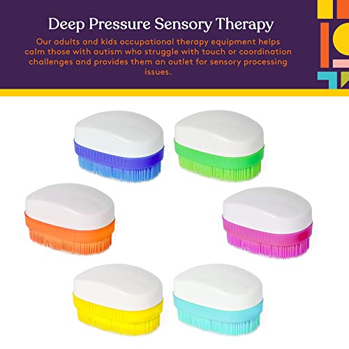 Wilbarger Method Therapy Sensory Brush Set, 6-Pack, Calming Occupational and Sensory Tools with Deep Pressure Massage, Large Oval Handle, Soft Bristles, Fun Colors
