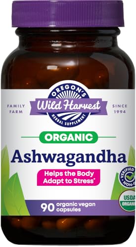 Certified Organic Ashwagandha Herbal Vegan Capsules, 1200 MGS, 90 Count